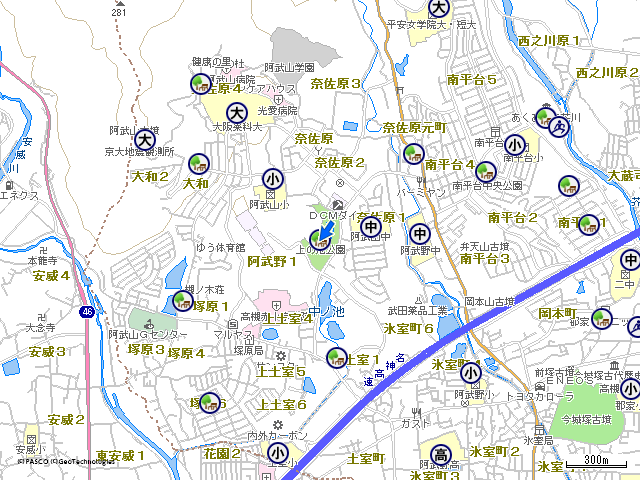 上の池公園の周辺地図