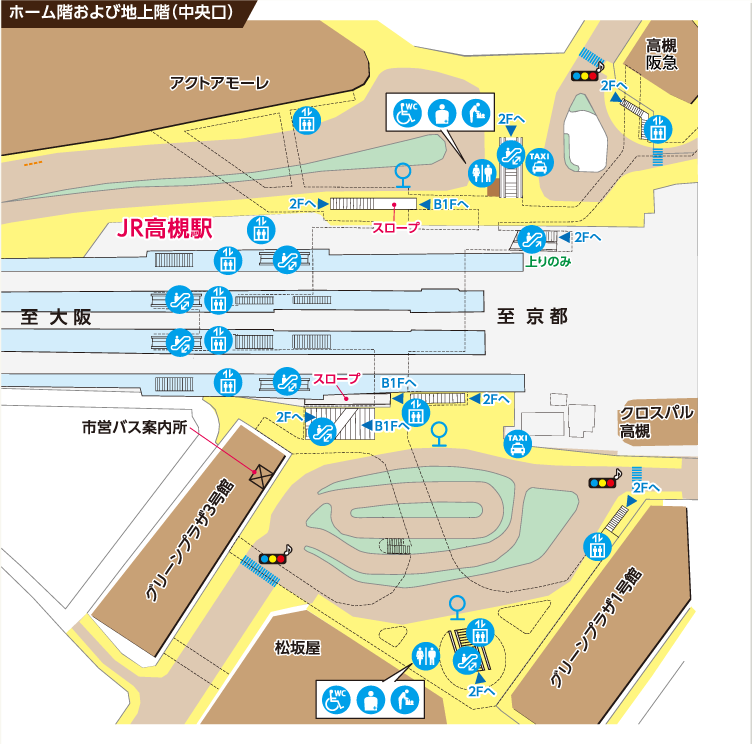 JR高槻駅 ホーム階および地上階(中央口)の画像