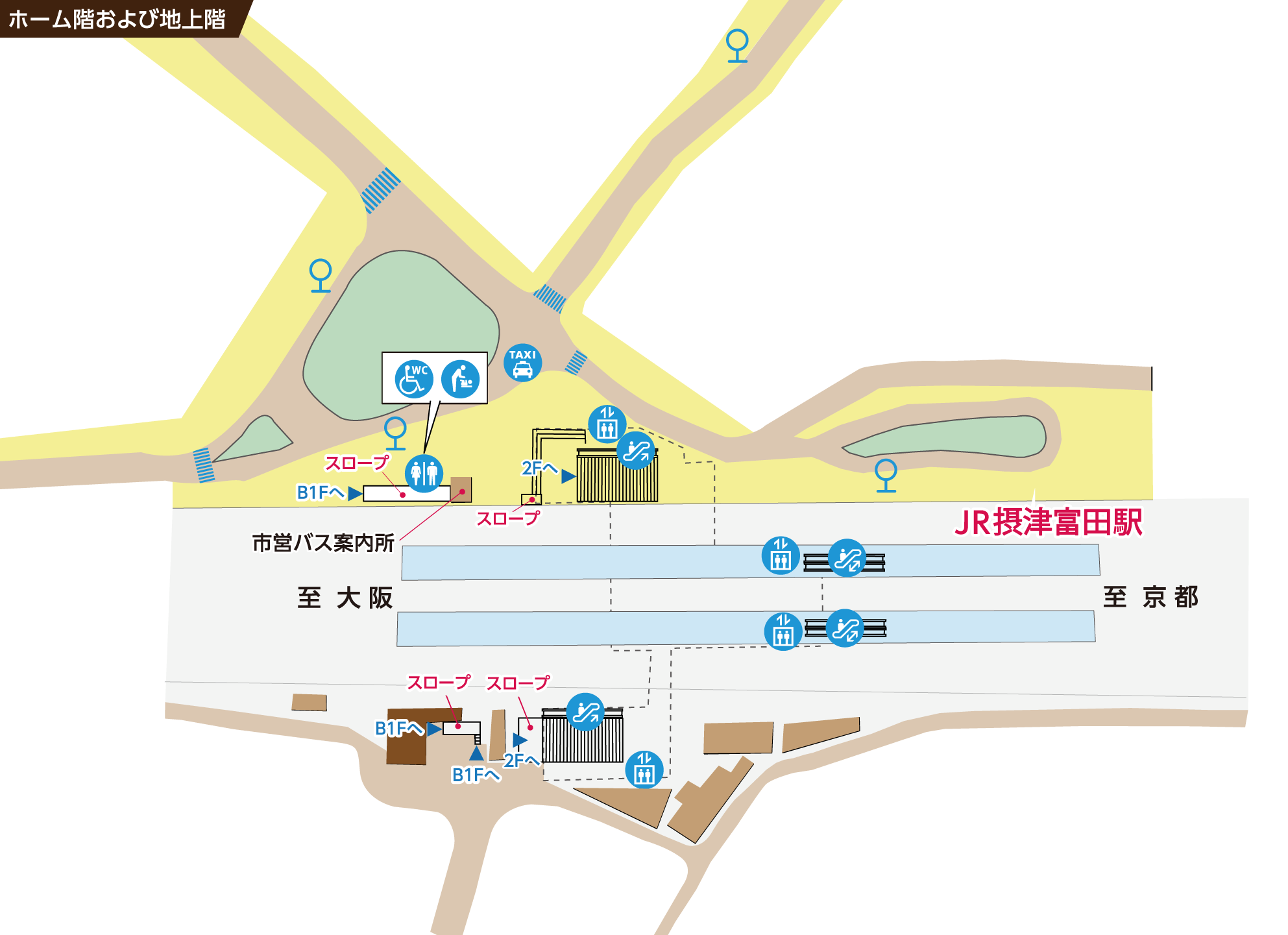 JR摂津富田駅 ホーム階および地上階の画像
