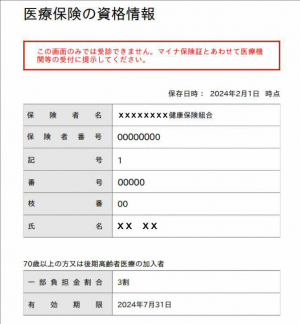 医療保険の資格情報みほん