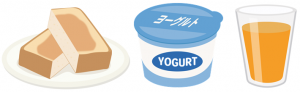 トースト　ヨーグルト　野菜ジュースのイラスト