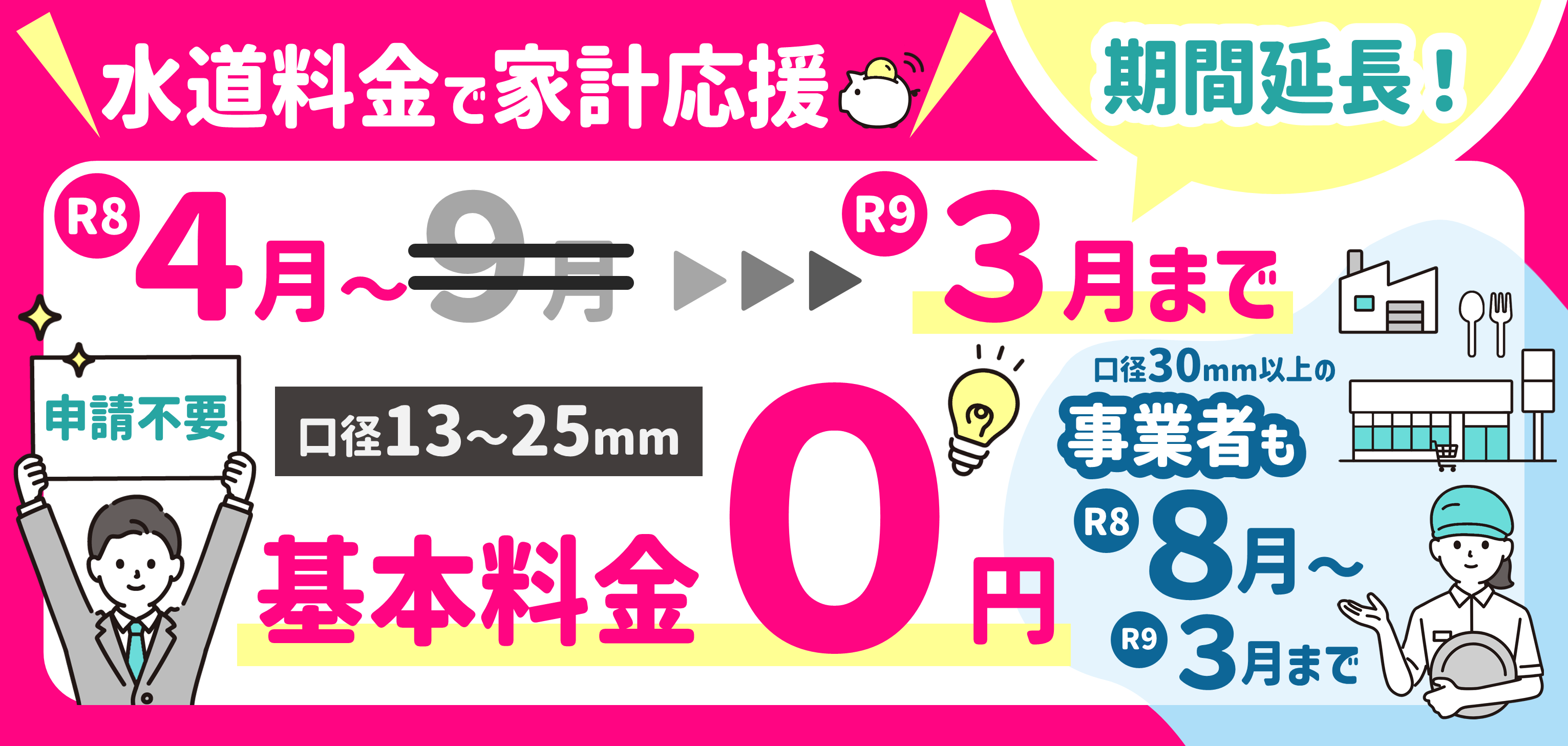 令和８年４月から令和９年３月まで基本料金が０円