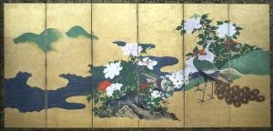 孔雀牡丹図屏風の画像